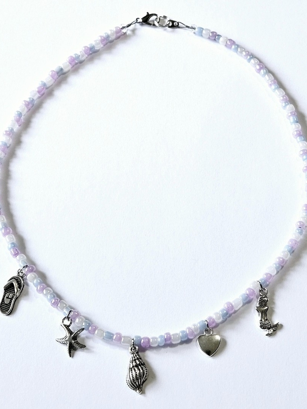 Kids Pastel Beaded Charm Necklace - Lavender & White